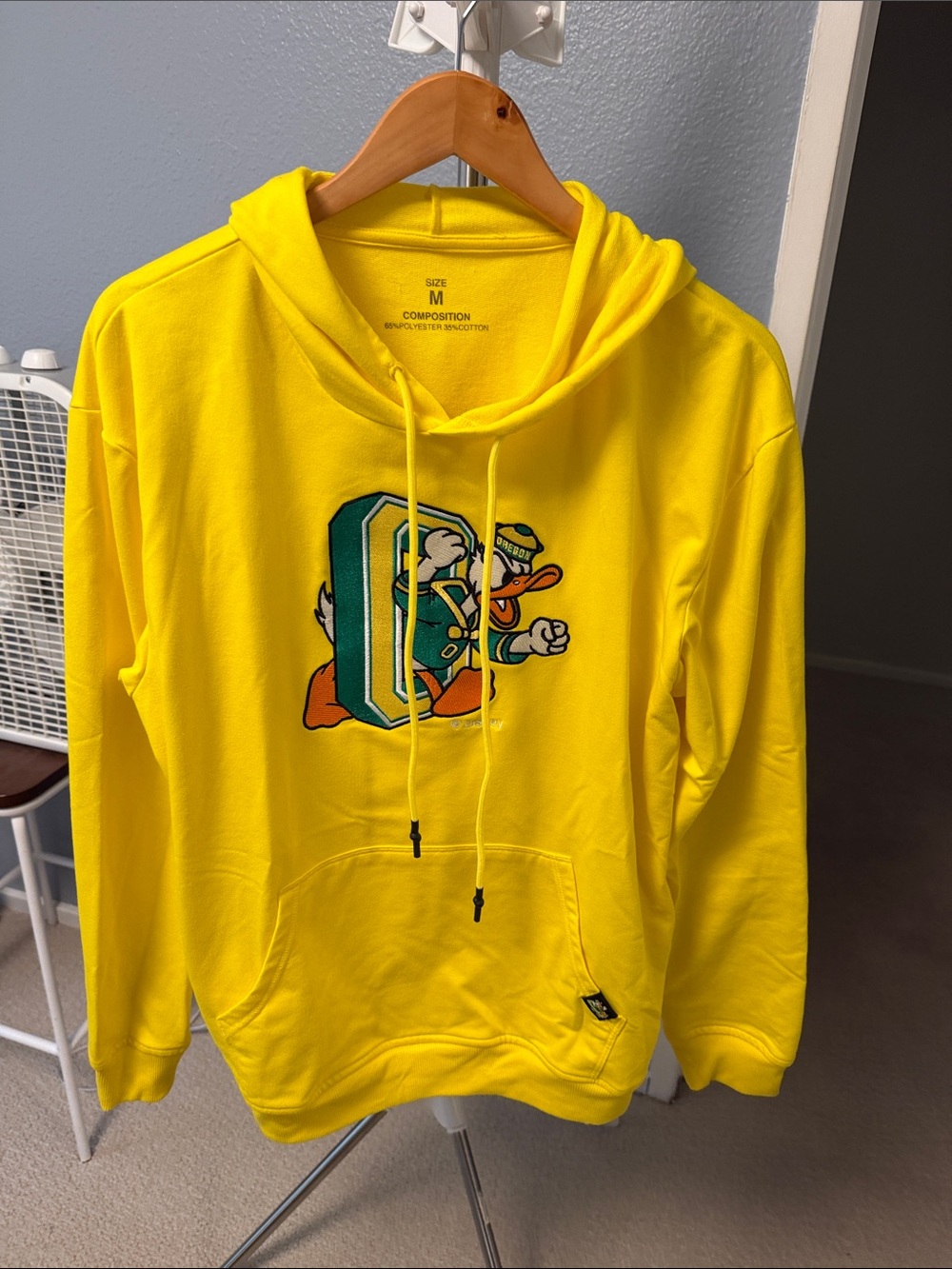 Men's Yellow Hooded Sweatshirt with Collegiate Duck Graphic